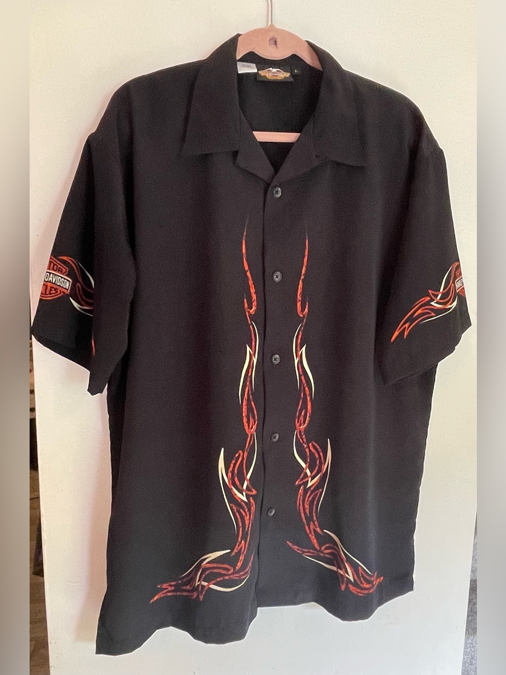 Vintage Harley Davidson Live to Ride Eagle Flame Button Up Camp Shirt L